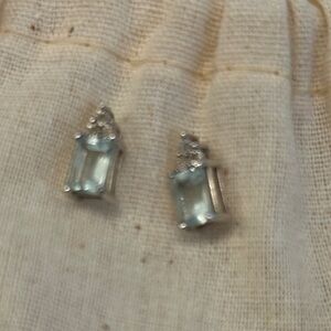 Aquamarine and diamond accent post earrings